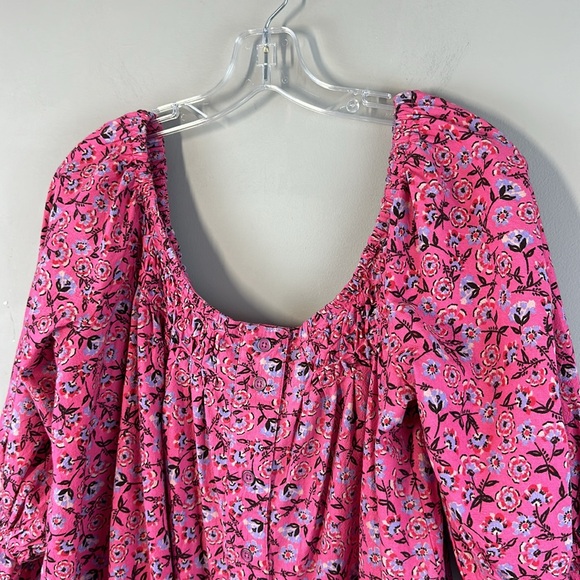 Free People James Smocked Floral Pink Blouse Size Large - Picture 5 of 16